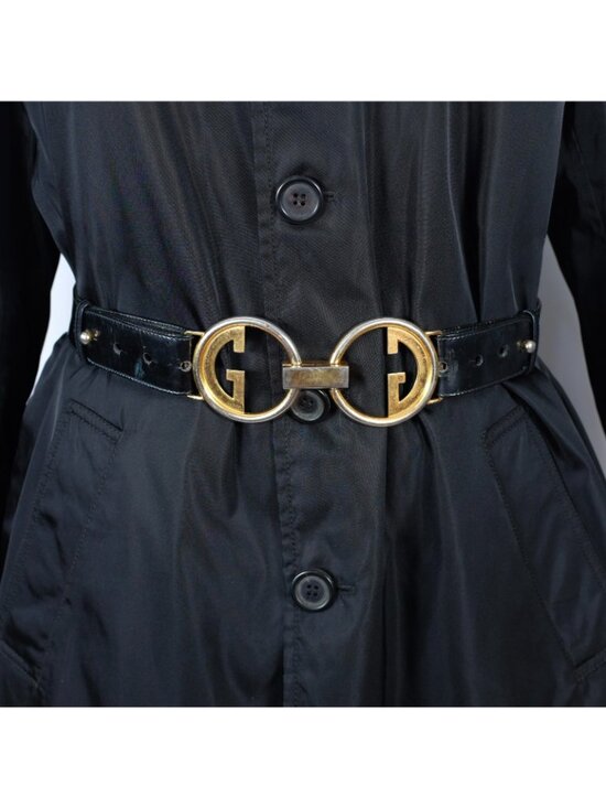 Vintage GUCCI 85 / 34 belt patent leather double G buckle GG gold Rare main image 8